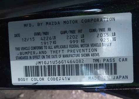 2016 Mazda Mazda6 I Sport from USA, damaged, VIN JM1GJ1U56G1464082